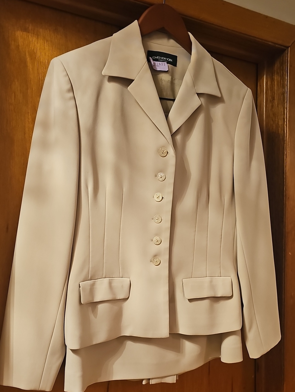 Jones New York Cream Tailored Button Blazer & Skirt Set